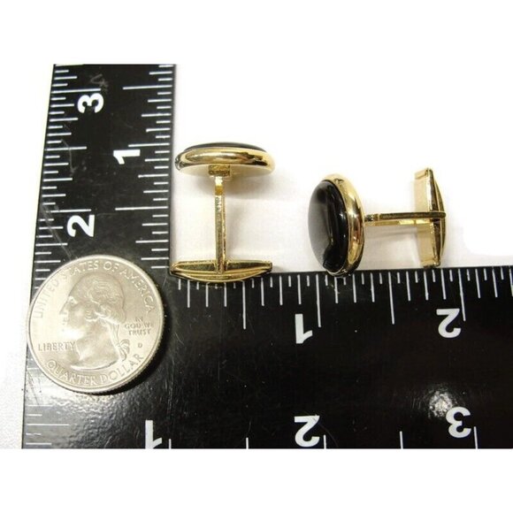 Gold Tone Black Cufflinks Shirt Buttons Set Formal Wedding Tux Vintage - Picture 8 of 11